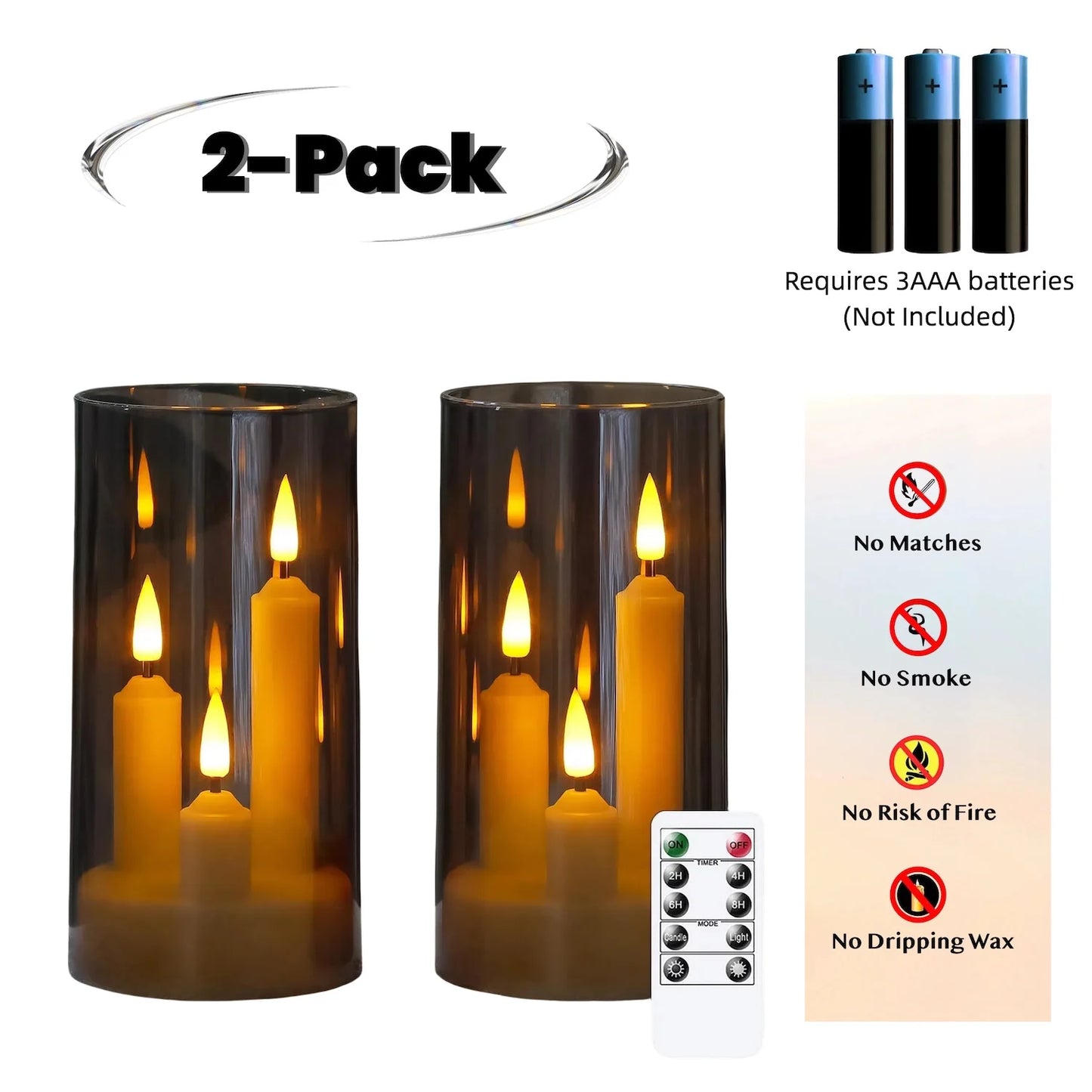 3 in 1 Flameless Taper Short Candles with 10 Key Remote Control and Timer, Battery Operated Pack of 2 Perfect Home Décor