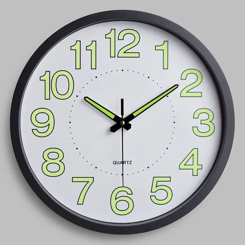 12" Night Light Wall Clock Non-Ticking Silent Luminous Black Round Glow in The Dark Battery Operated for Home/Garage/Office