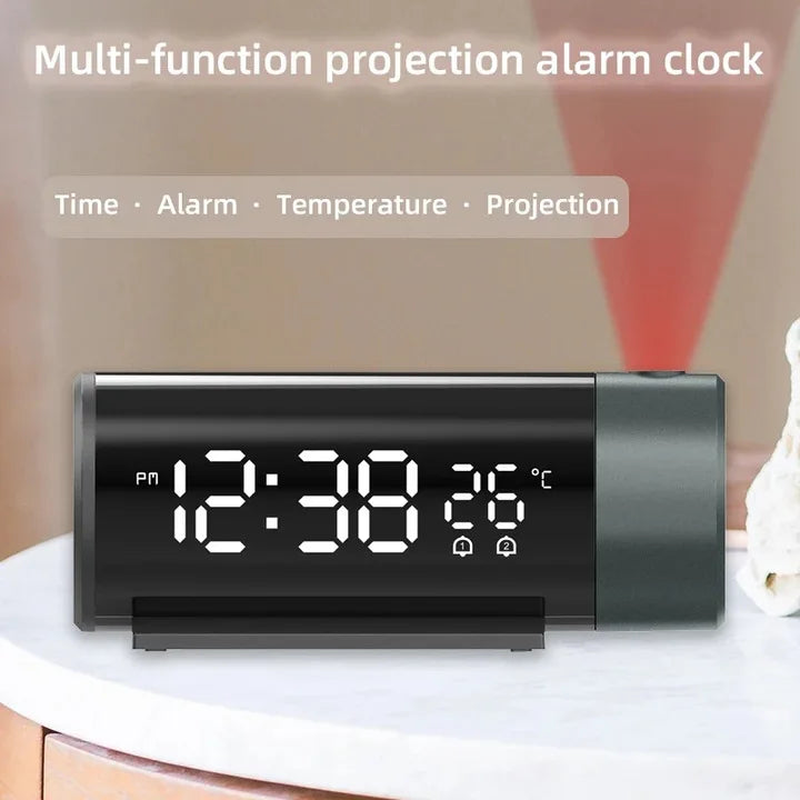 Projection Digital Alarm Clock with 180° Rotatable Projector, Clear LED Display4-Level Brightness Dimmer for Bedroom