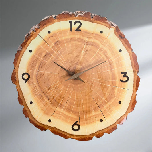 12 Inch Annual Ring Wall Clock Battery Operated Brown Annual Ring Wall Clock Non Ticking Living Room Bedroom Kitchen Home Dec.