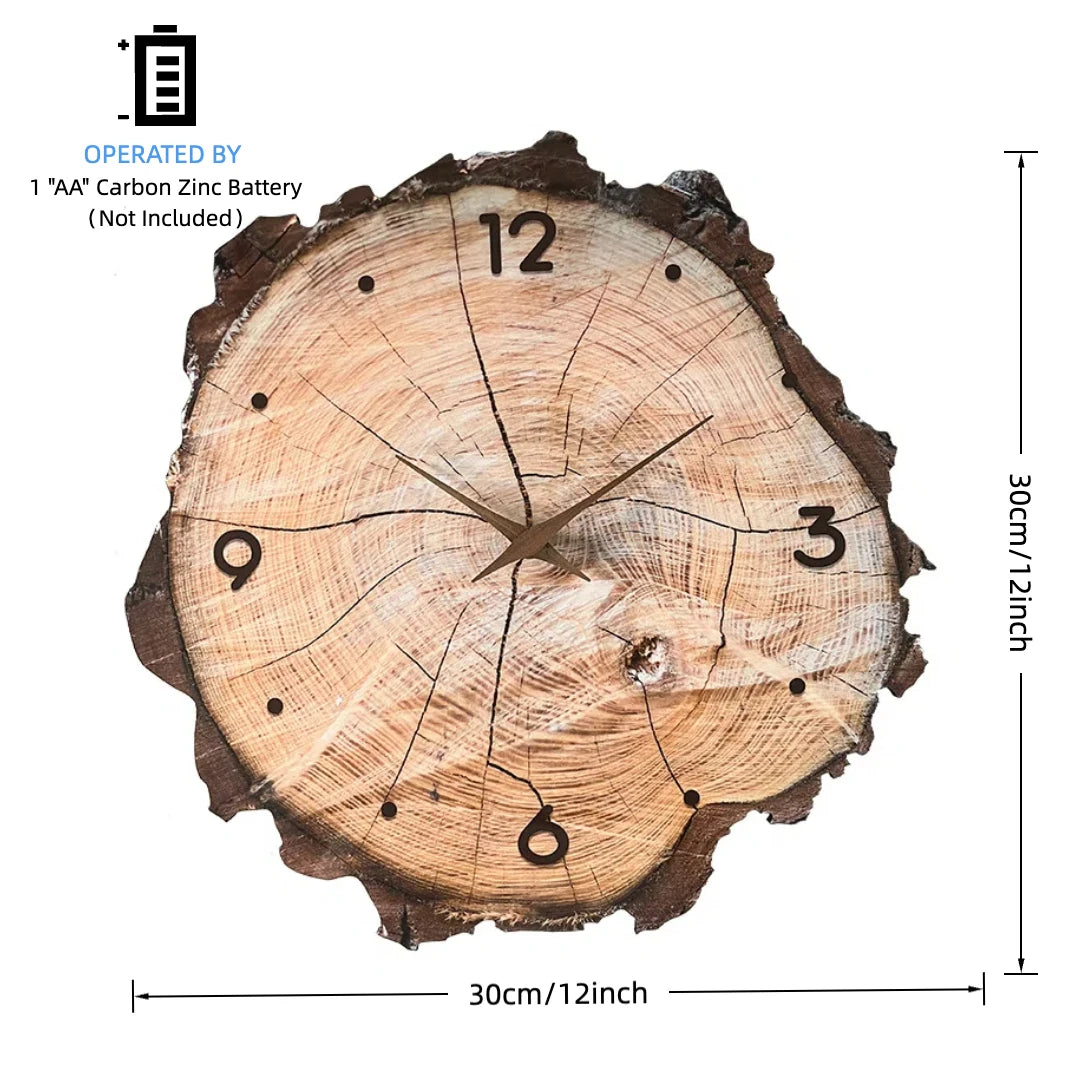 12 inch Wooden Ring Veneer Wall Clock Flat Wood Cross Section Texture Pattern Solid Wood Pointer Design Wall Clock Silent Clock