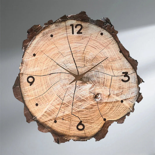 12 inch Wooden Ring Veneer Wall Clock Flat Wood Cross Section Texture Pattern Solid Wood Pointer Design Wall Clock Silent Clock