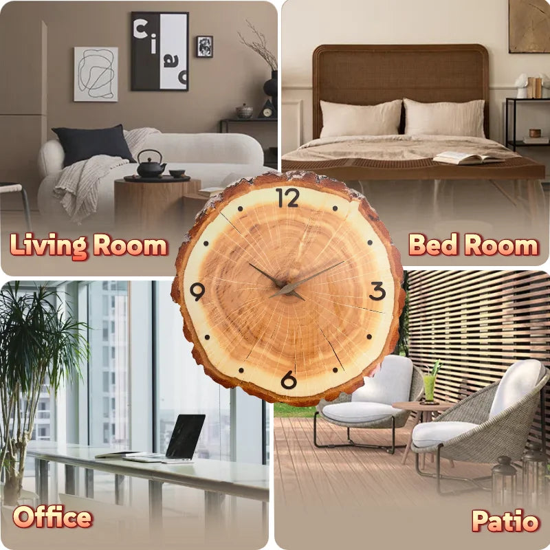 12 Inch Annual Ring Wall Clock Battery Operated Brown Annual Ring Wall Clock Non Ticking Living Room Bedroom Kitchen Home Dec.