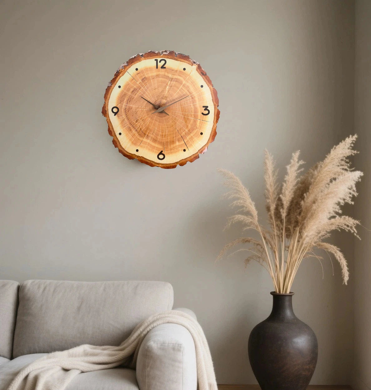 12 Inch Annual Ring Wall Clock Battery Operated Brown Annual Ring Wall Clock Non Ticking Living Room Bedroom Kitchen Home Dec.