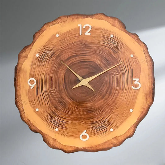 12 Inch Wall Clock for Living Room Decor Rustic Wall Clocks Battery Operated Brown Annual Ring Wall Clock Non Ticking