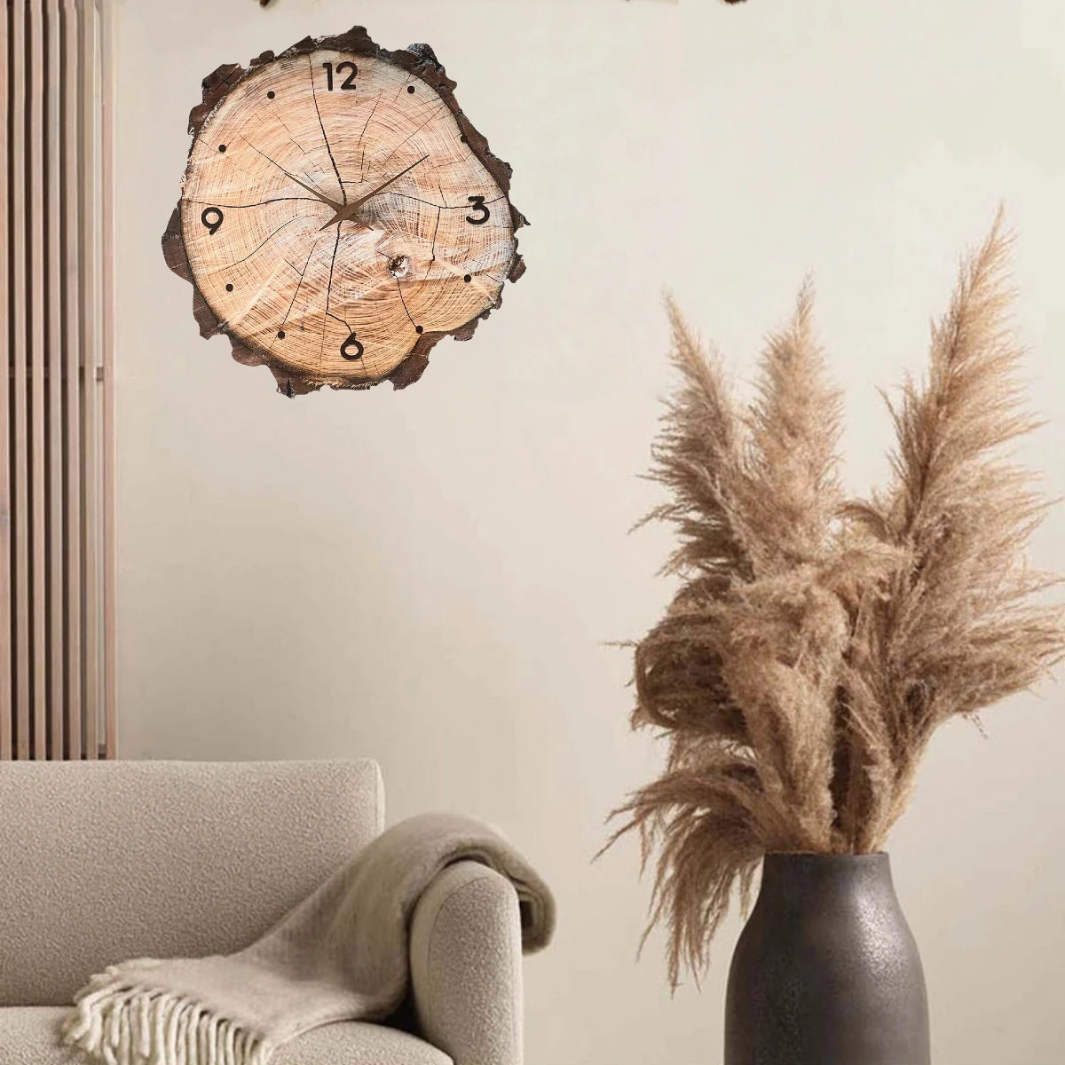 12 inch Wooden Ring Veneer Wall Clock Flat Wood Cross Section Texture Pattern Solid Wood Pointer Design Wall Clock Silent Clock
