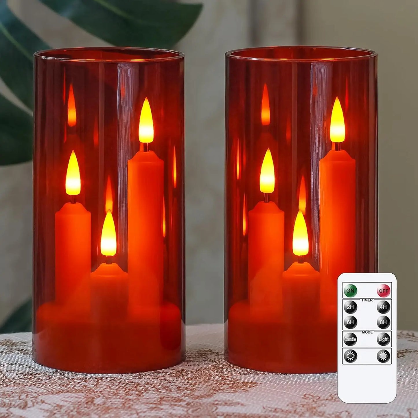 3 in 1 Flameless Taper Short Candles with 10 Key Remote Control and Timer, Battery Operated Pack of 2 Perfect Home Décor