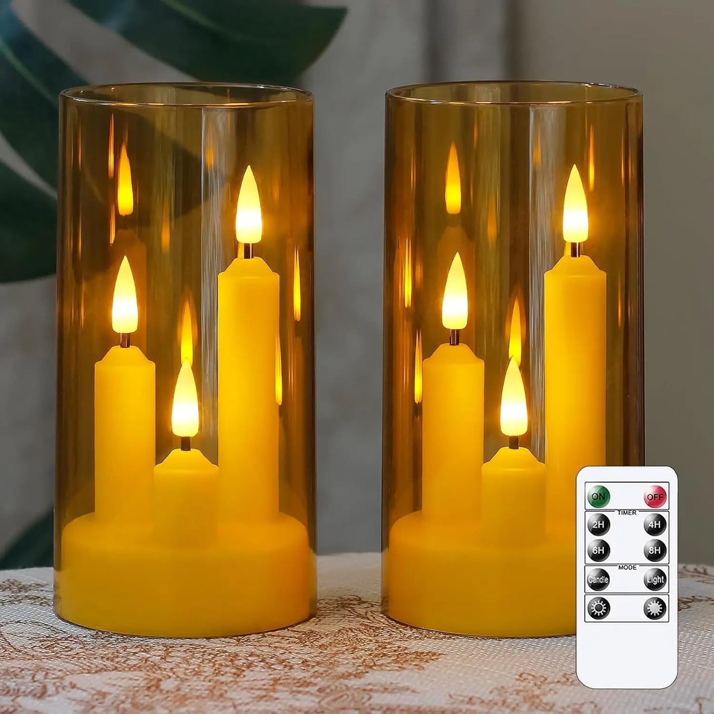 3 in 1 Flameless Taper Short Candles with 10 Key Remote Control and Timer, Battery Operated Pack of 2 Perfect Home Décor