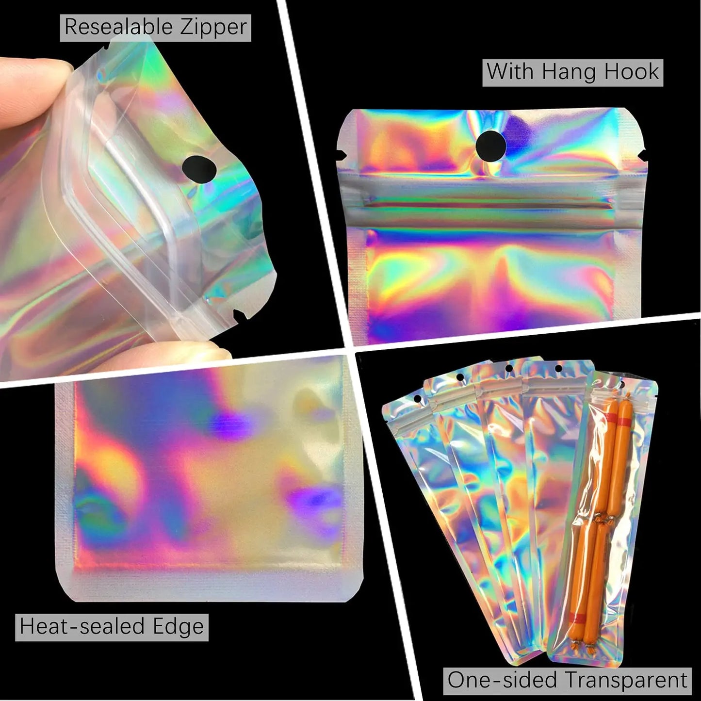 100pcs Holographic Laser Bags Ziplock Laser Color Seal Pouch For Party Girls Gifts Packaging cosmetic Storage Bag Jewelry