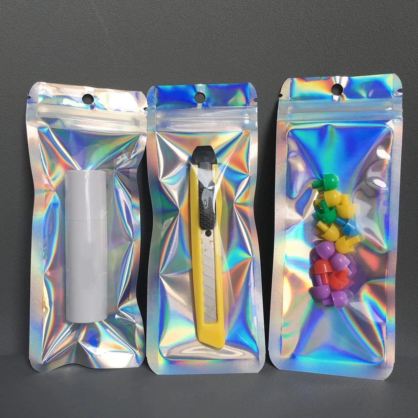 100pcs Holographic Laser Bags Ziplock Laser Color Seal Pouch For Party Girls Gifts Packaging cosmetic Storage Bag Jewelry