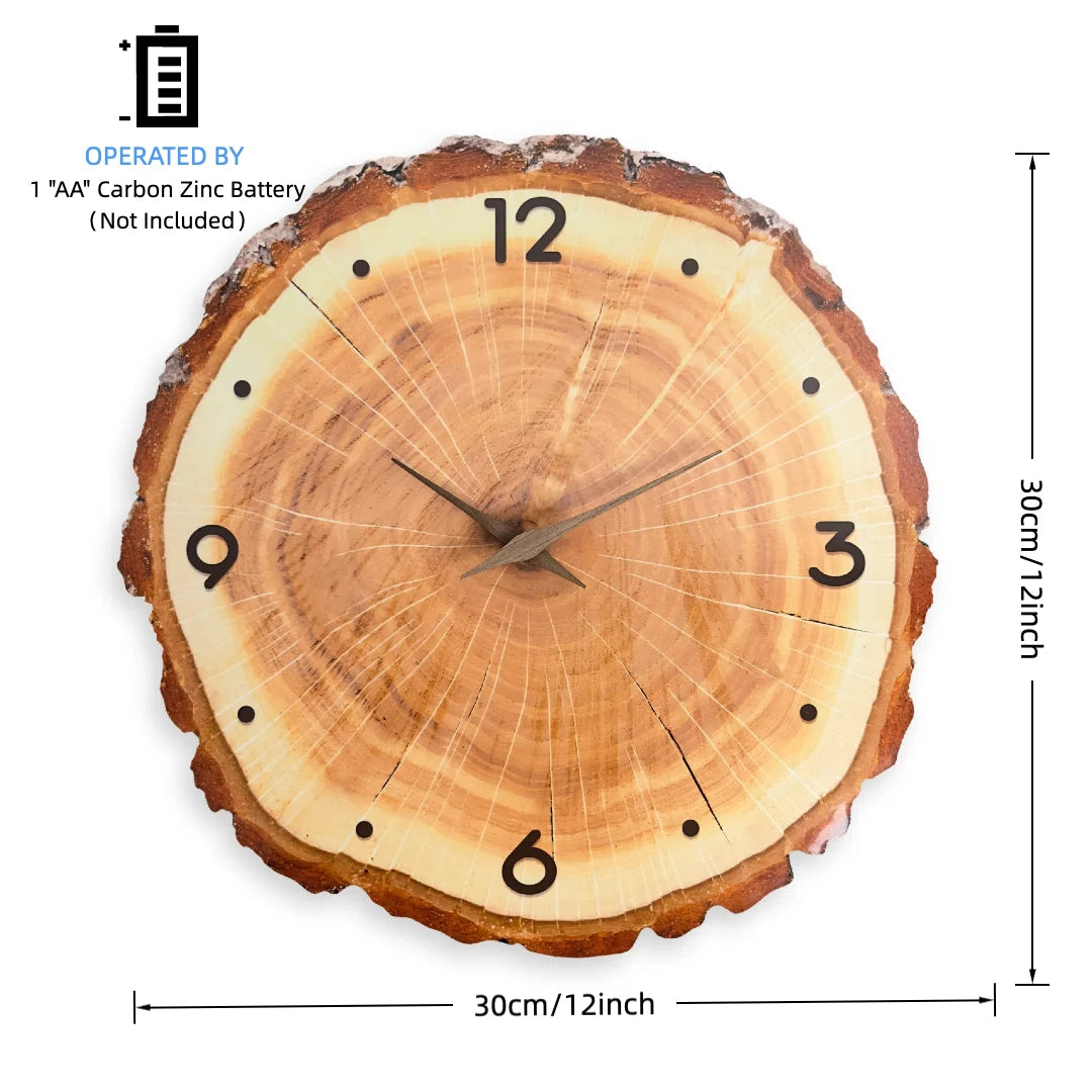 12 Inch Annual Ring Wall Clock Battery Operated Brown Annual Ring Wall Clock Non Ticking Living Room Bedroom Kitchen Home Dec.