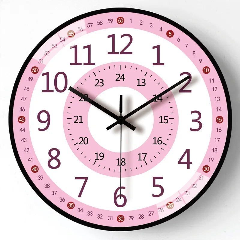 12 Inch Wall Clock Silent Non-Ticking Battery Operated Kids Colorful Childrens Learning Clock for Kids Room Playroom Classroom