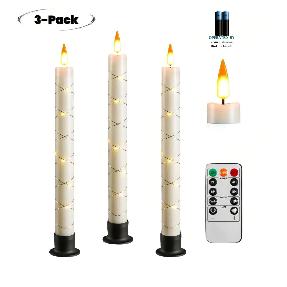 Flameless Candles with Remote Control & Timer, Surround String Lights, Battery Powered Free Black Bases for Home Décor Christmas