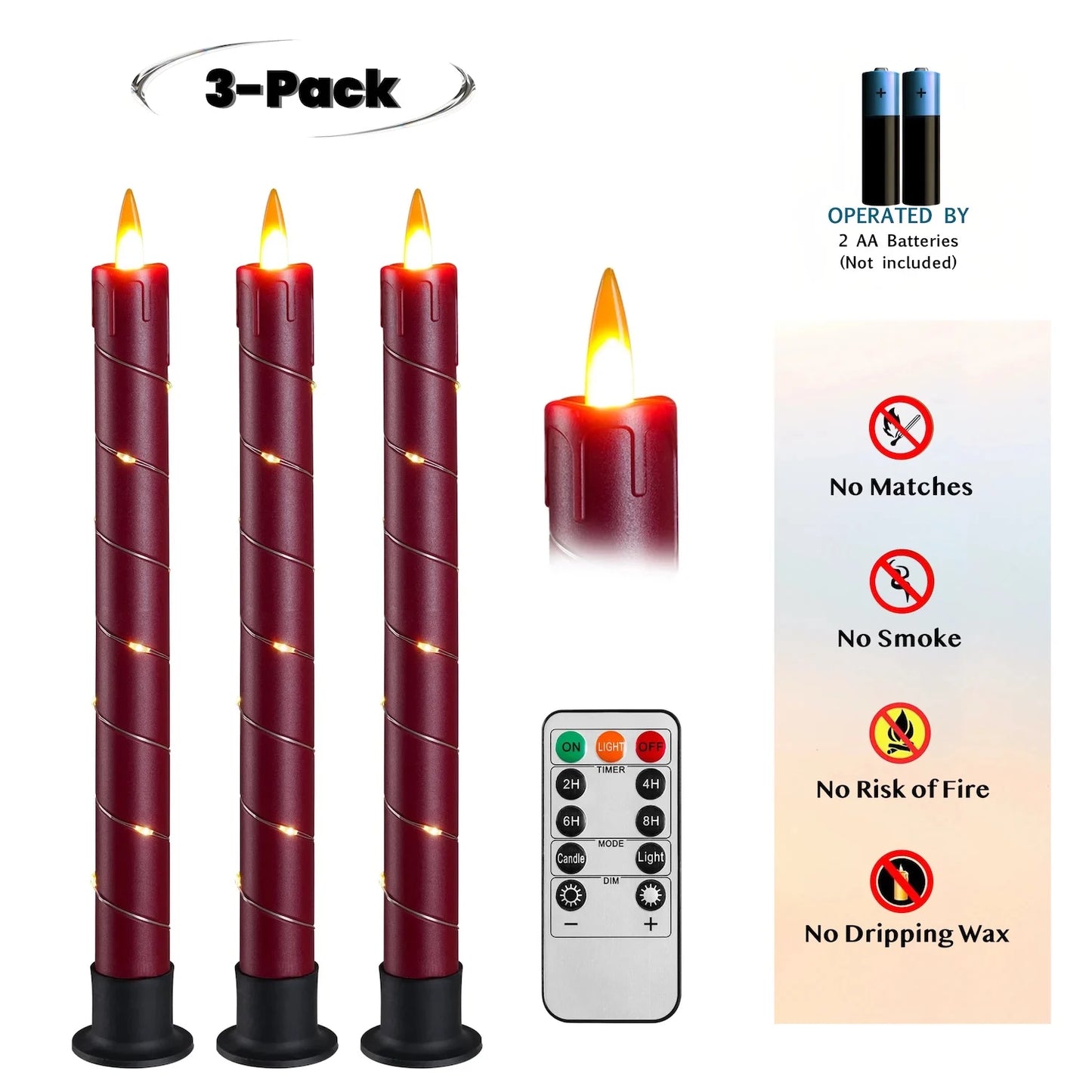 Flameless Candle with Led String 11-Key Timing Remote Control Battery Powered Dance Flicker Flame Christmas Wedding Home Decor