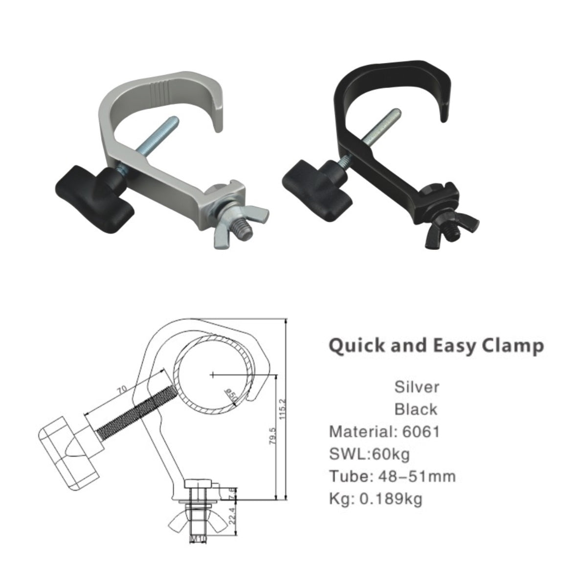 4 Pack Stage Light Clamp C Clamp 60 KG Load Capacity Aluminum Truss Clamp for 30-51mm Tubing