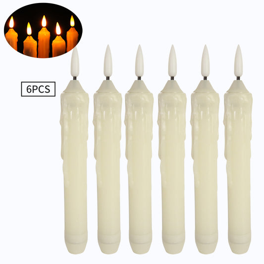 6-Pack, Warm White/Yellow Flashing  LED Taper Candles with 3D Flickering Flame - Battery Operated Flameless Candles for Weddings, Christmas, Halloween Decorations