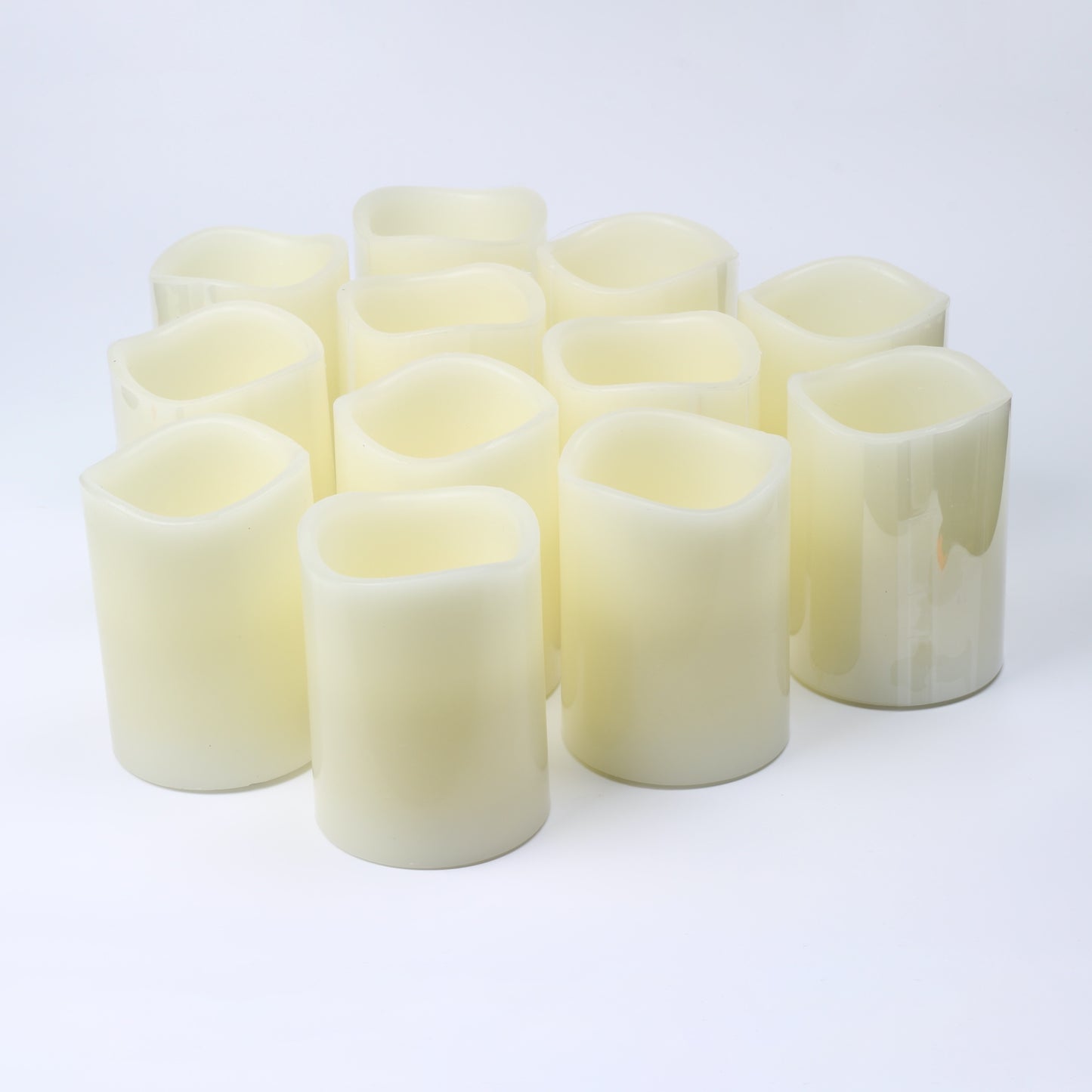 Pack of 12 Flameless Candles Real Wax Ivory LED Candles Φ3” x 4” Flickering Amber Flame Pillar Candles with Remote Control Timer