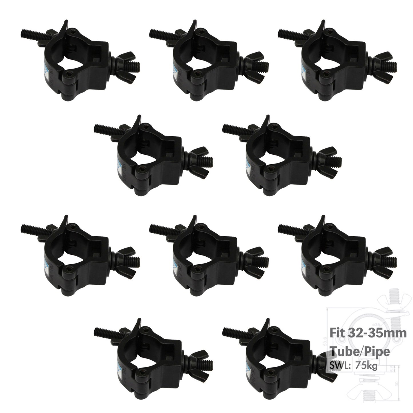 10 Packs O Clamp Lighting Mount for 32-35 mm Pipe Stage Lighting Moving Head Light Par Light Spotlight Aluminum Alloy Finish 165lbs / 75kg