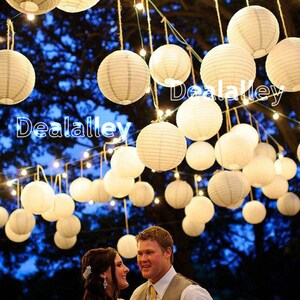 36 Paper Lanterns Led Set Mixed Size White Round Lamp Shade Floral Wedding Party DIY Crafts Decoration Supplies with LED Lights+Batteries