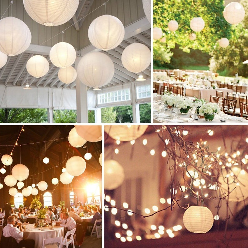 40 Pcs Round Chinese White Paper Lantern LED Light Set 5x6" 5x8" 5x10" 10x12" 5x14" 5x16" 5x20" DIY KITS for Wedding Party Event Sky Decoration