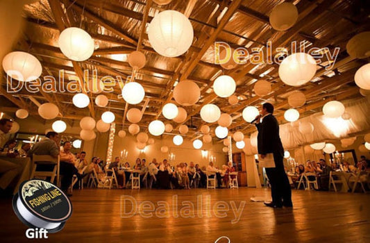 36 Paper Lanterns Led Set Mixed Size White Round Lamp Shade Floral Wedding Party DIY Crafts Decoration Supplies with LED Lights+Batteries