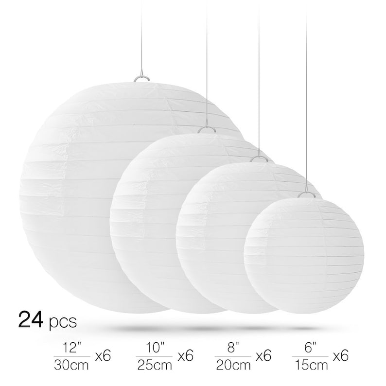 Perfect 24 Paper Lantern Led Set Chinese Round White Paper Lanterns 6" 8" 10" 12" Wedding Party Floral Event Sky Decoration