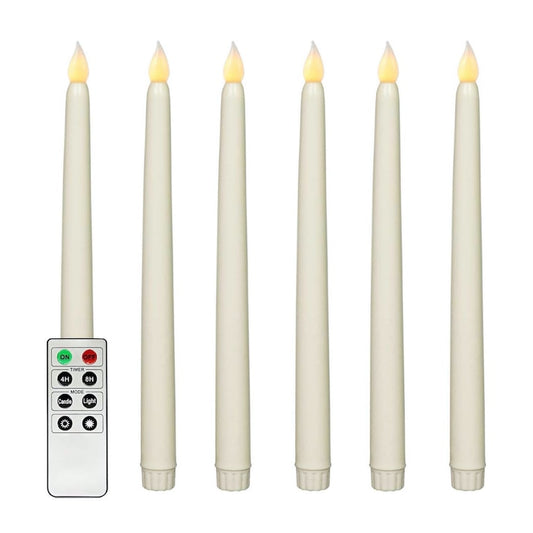 LED Tapered Candlesticks Flameless Candles Battery Operated Remote Plastic and Flickering Amber Yellow Flame, 11" Tall x 0.75" Base