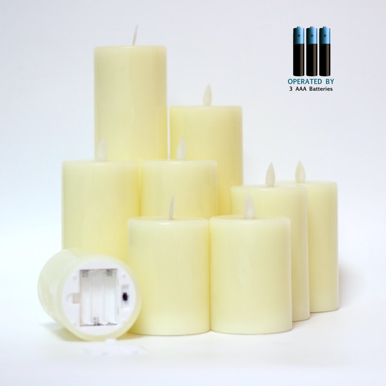 Flameless LED Candles with Flat Top, Real Wax Pillar Candle & Moving Flame Wick, Remote Control Timer, Champagne, Φ3"