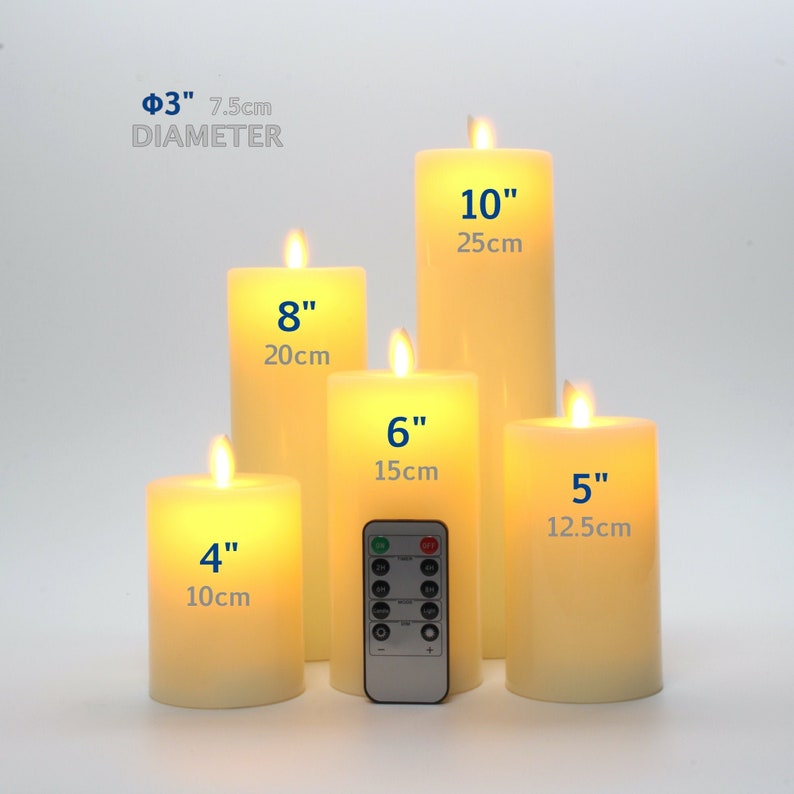 Flameless LED Candles with Flat Top, Real Wax Pillar Candle & Moving Flame Wick, Remote Control Timer, Champagne, Φ3"