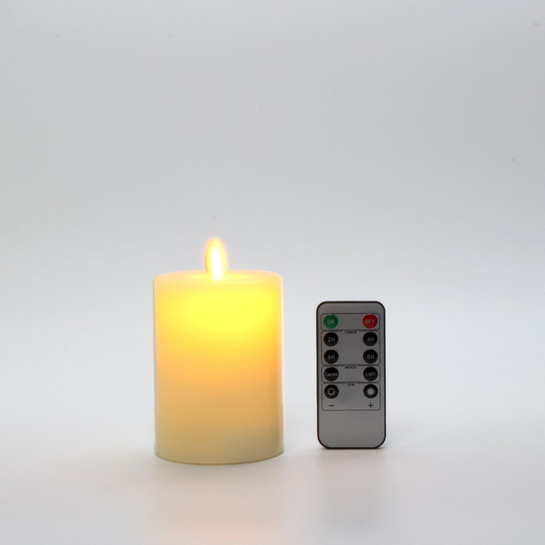 Flameless LED Candles with Flat Top, Real Wax Pillar Candle & Moving Flame Wick, Remote Control Timer, Champagne, Φ3"