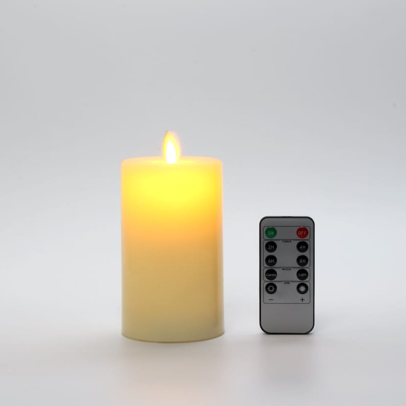 Flameless LED Candles with Flat Top, Real Wax Pillar Candle & Moving Flame Wick, Remote Control Timer, Champagne, Φ3"