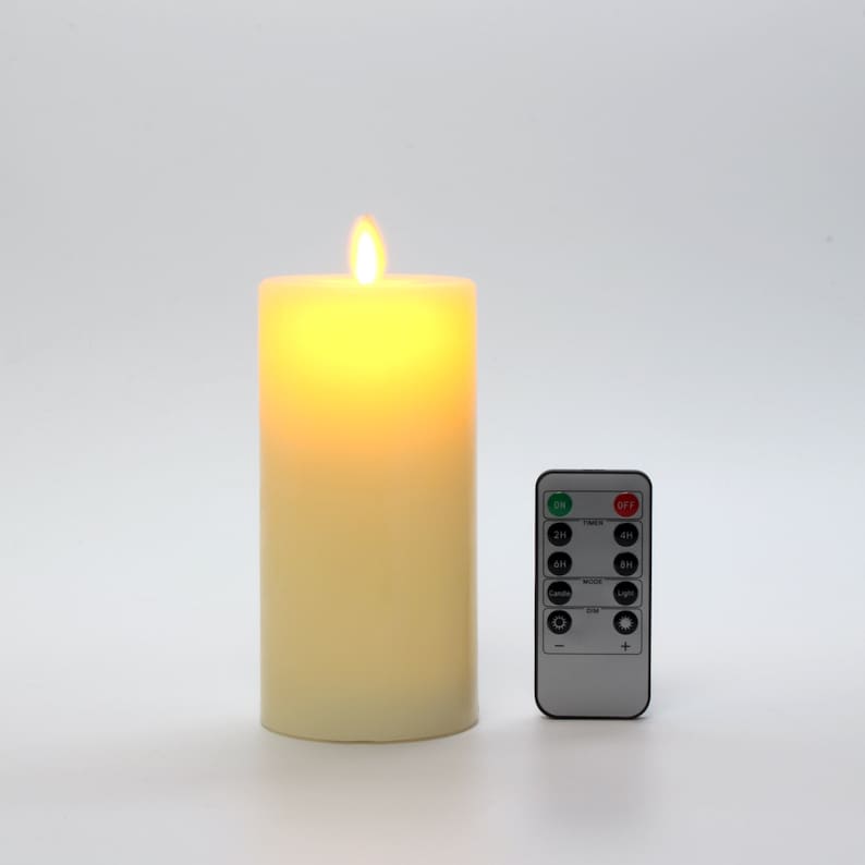 Flameless LED Candles with Flat Top, Real Wax Pillar Candle & Moving Flame Wick, Remote Control Timer, Champagne, Φ3"