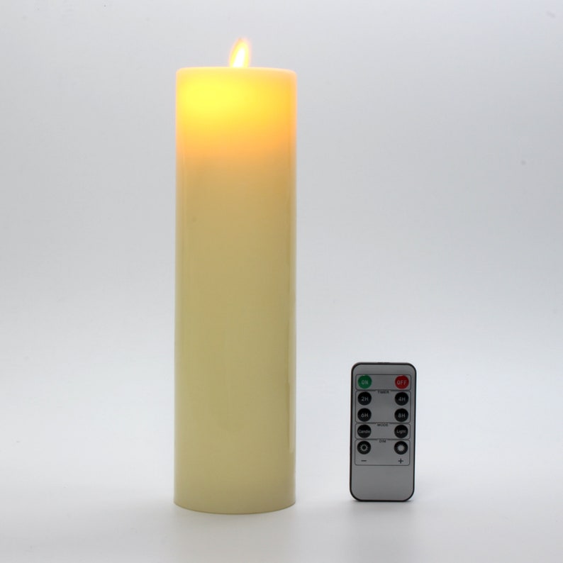 Flameless LED Candles with Flat Top, Real Wax Pillar Candle & Moving Flame Wick, Remote Control Timer, Champagne, Φ3"