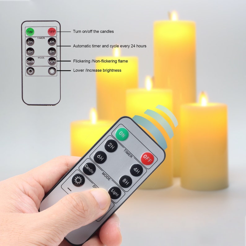 Flameless LED Candles with Flat Top, Real Wax Pillar Candle & Moving Flame Wick, Remote Control Timer, Champagne, Φ3"