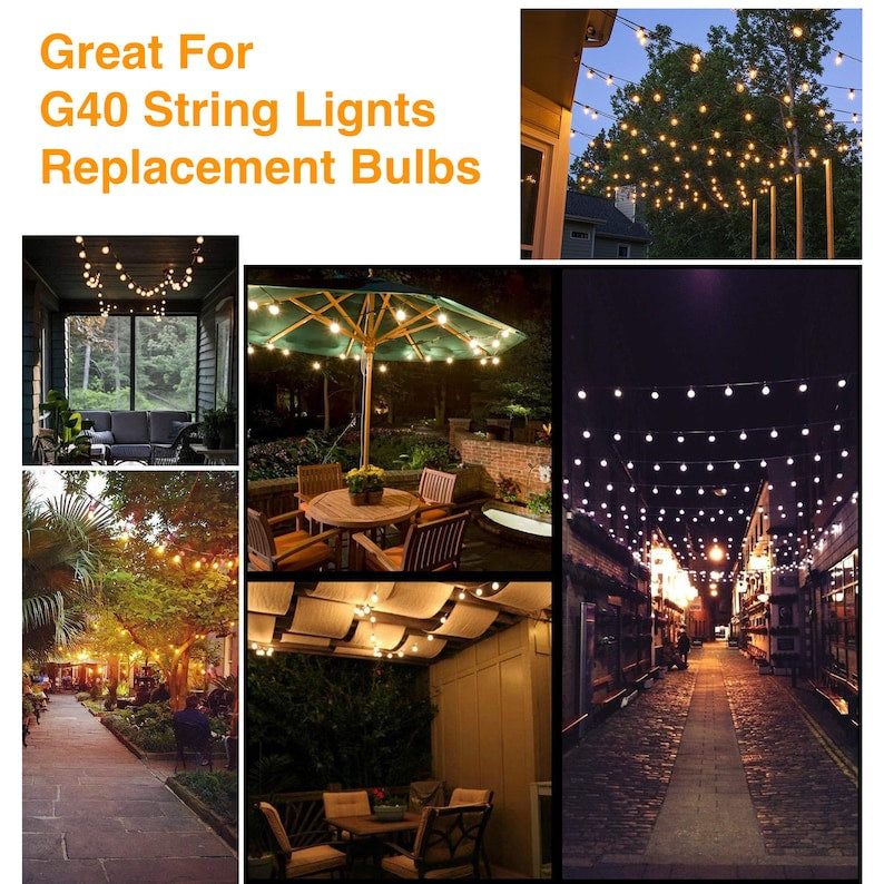 10x / 25x G40 LED String Lights Replacement Bulb E12 Screw Base Dimmable Warm White 2700K Retro Style Clear Glass Bulbs