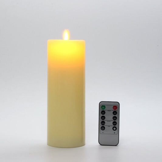 Flameless LED Candles with Flat Top, Real Wax Pillar Candle & Moving Flame Wick, Remote Control Timer, Champagne, Φ3"