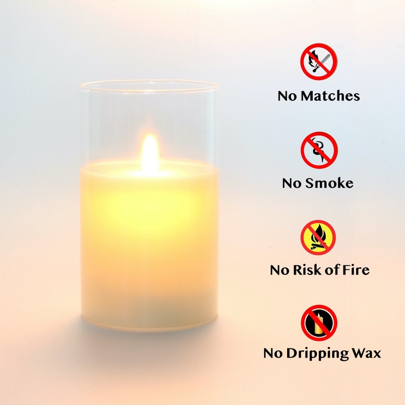 Pack of 3 Glass Flameless Candles Battery Operated Real Wax Pillars Glass LED Candles With Remote Control Cycling Timer 4" 5" 6"