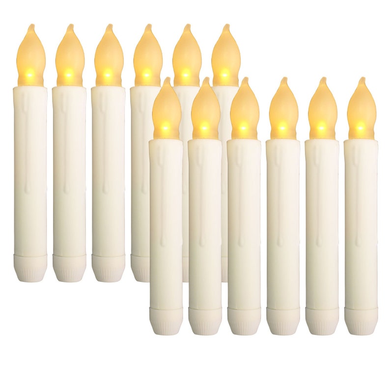 12PCS Flameless LED Taper Candles Lights, Battery Operated Candlesticks with Warm Yellow Flickering Flame, 6.5 Inches