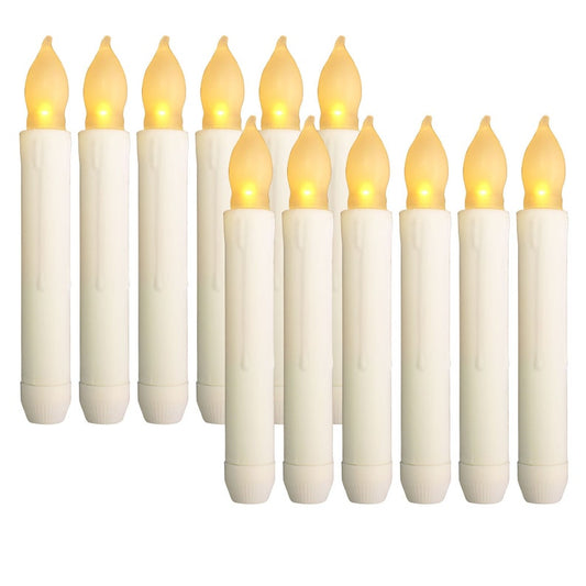 12PCS Flameless LED Taper Candles Lights, Battery Operated Candlesticks with Warm Yellow Flickering Flame, 6.5 Inches