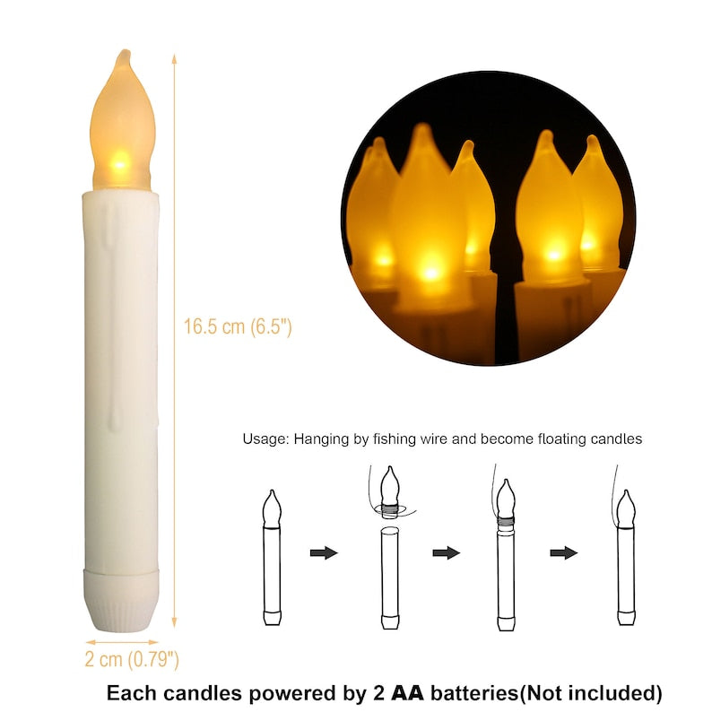 12PCS Flameless LED Taper Candles Lights, Battery Operated Candlesticks with Warm Yellow Flickering Flame, 6.5 Inches