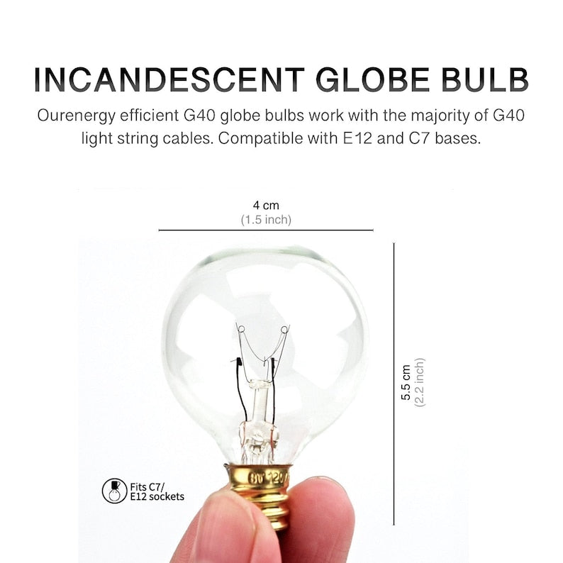 10-25 pcs Clear G40 Globe Bulbs With Candelabra Screw Base, E12 Candelabra Base Light Glass Bulbs, Warm White