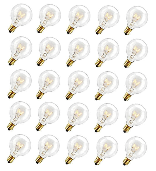 10-25 pcs Clear G40 Globe Bulbs With Candelabra Screw Base, E12 Candelabra Base Light Glass Bulbs, Warm White
