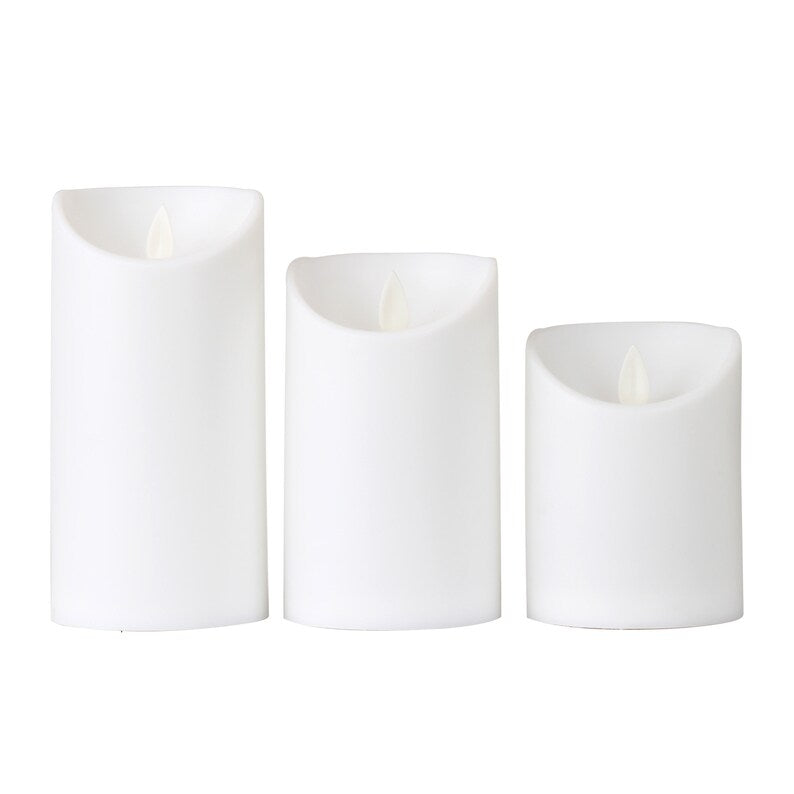 Set of 3 Flameless Candle Unscented Moving Wick Flame Candle with Timer Non Wax.Plastic Finish (H 4" 5" 6" x D 3") Battery Operated White