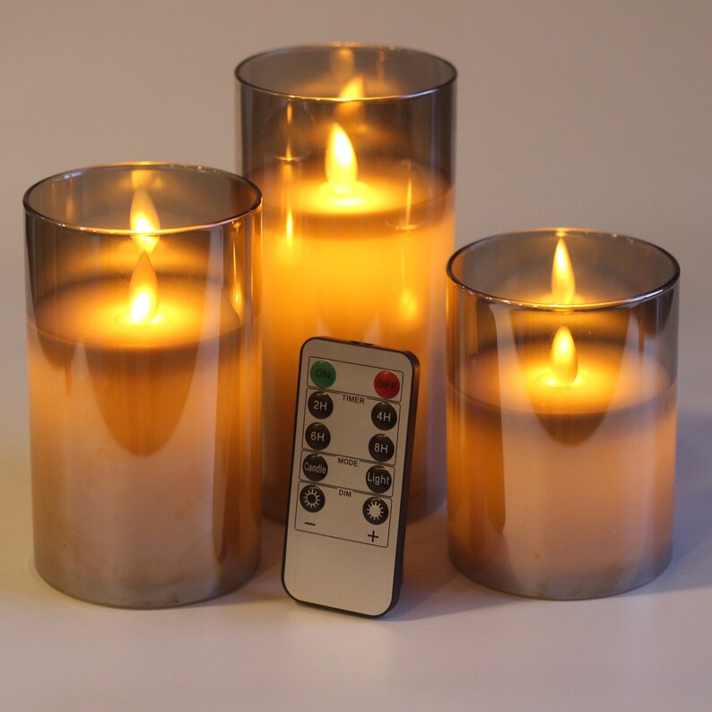 Set of 3 Flameless Candles with Remote Control & Timer, Glass Votive Candles with Flickering Flame, Battery Operated LED,4", 5" ,6",