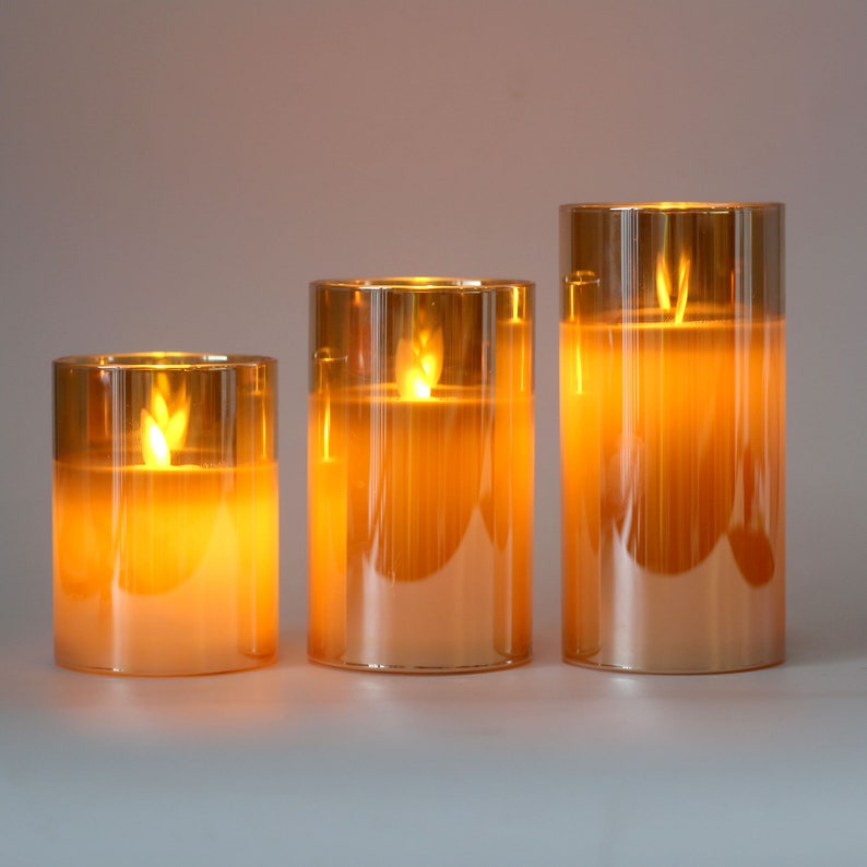 Set of 3 Flameless Candles with Remote Control & Timer, Glass Votive Candles with Flickering Flame, Battery Operated LED,4", 5" ,6",