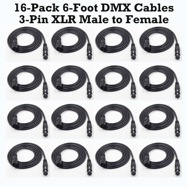 Pack of 16 Pcs 3-Pin 6.5 Ft (200 Cm) XLR Cables Shielded Stage Lighting Data Cable 2 Meters