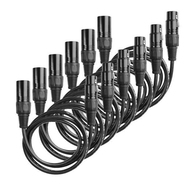 Pack of 6 Pcs Black 5 Meters /2 Meters/1 Meter XLR Cable - Premium XLR Male To XLR Female Microphone Cable DMX512