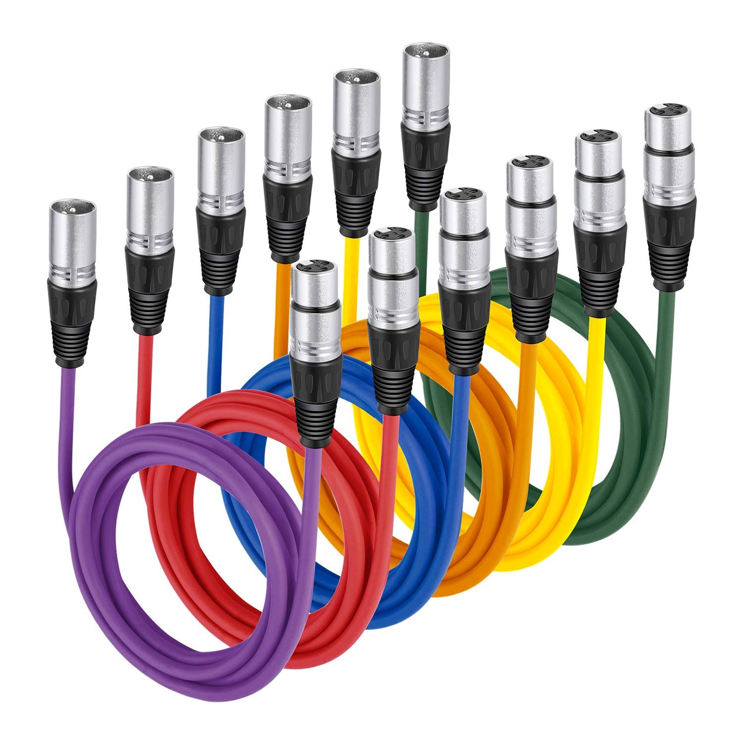 6 Pack Colorful XLR Cable - 5m Metres/2 Meters/1 Meters Premium XLR Male To XLR Female Microphone Cable (Green, Blue, Purple, Red, Yellow and Orange)