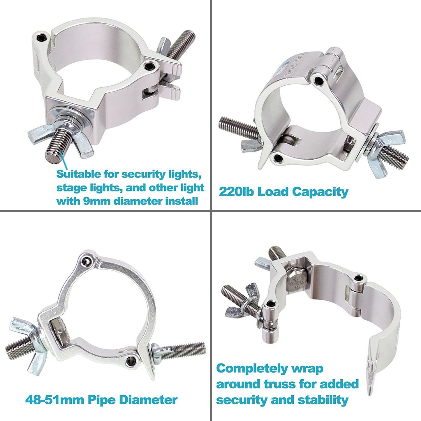 8-Pack O Clamp Hook Bracket DJ Disco Party Lighting Truss Security Kit for 48-51mm Pipe