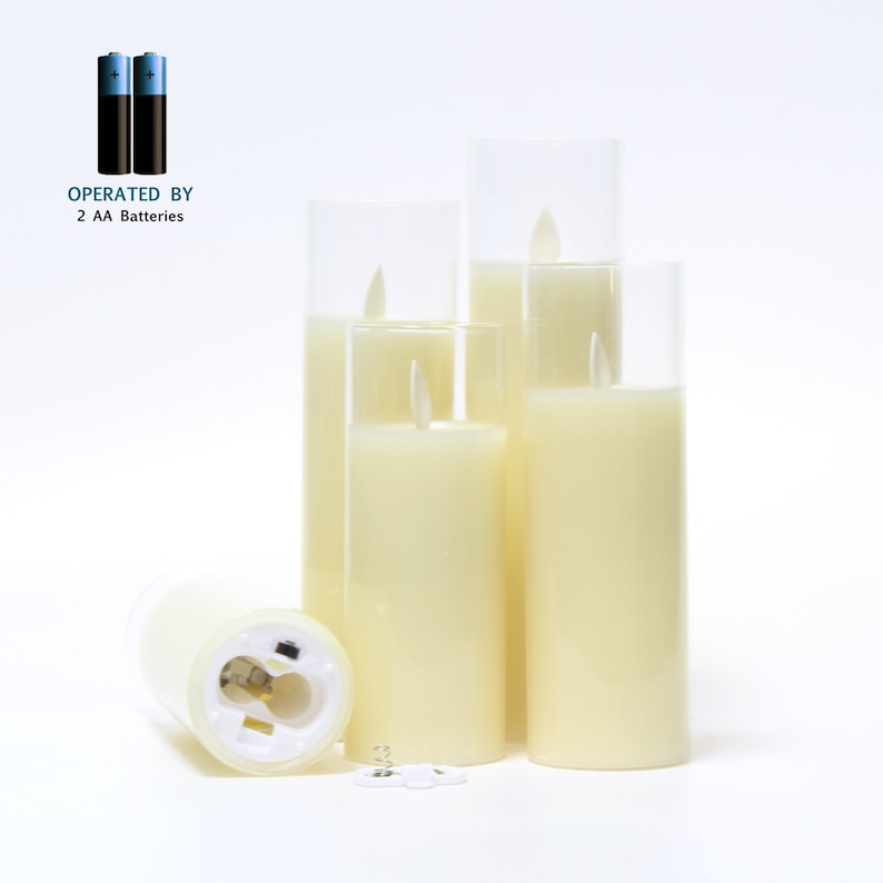 Pack of 5 LED Glass Flameless Candles with Remote Timer, Battery Operated Pillar Real Wax Moving Wick Flame 5" 6" 7" 8"